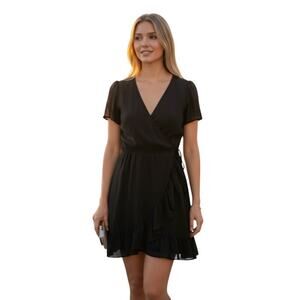 Abercrombie & Fitch Black Ruffle Wrap Dress Size XS Chiffon Fit & Flare Mini